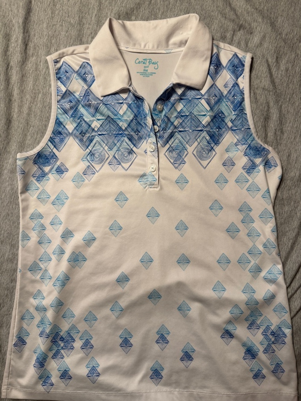 Coral Bay White Sleeveless Polo with Blue Diamond Motif